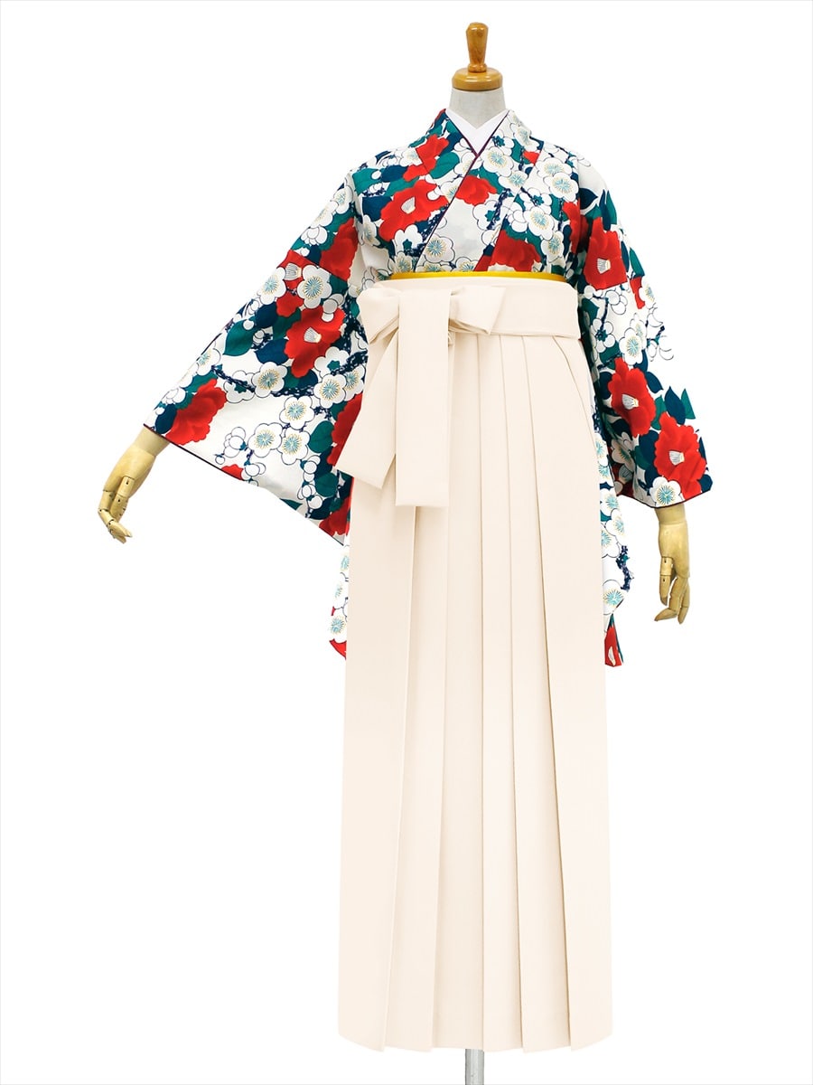 【レンタル商品】レンタル袴「【M0006】梅椿・ベージュ」|オフホワイト