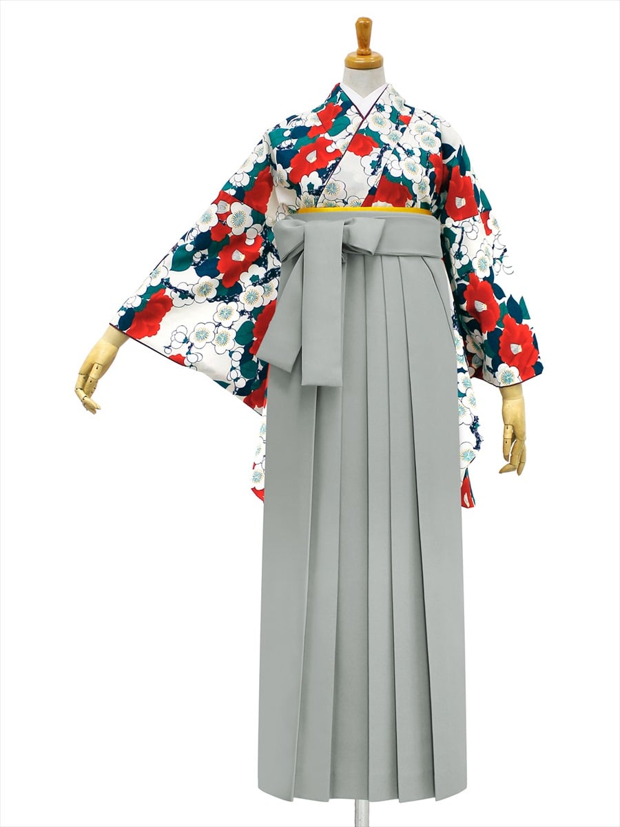 【レンタル商品】レンタル袴「【M0006】梅椿・ベージュ」|グレー