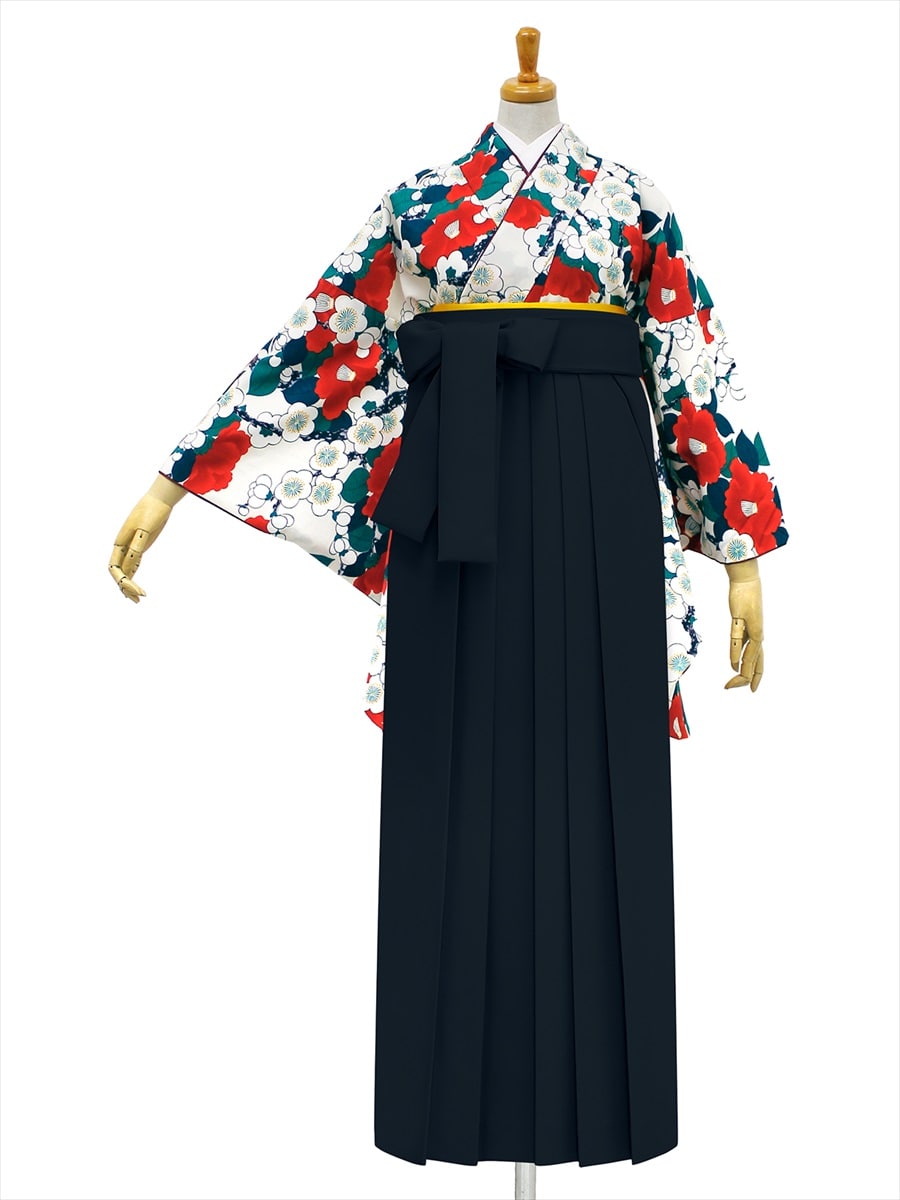 【レンタル商品】レンタル袴「【M0006】梅椿・ベージュ」|ブラック