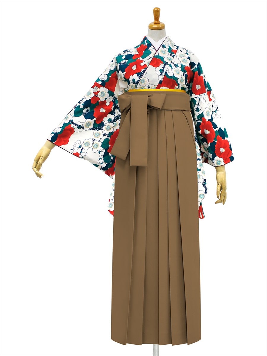 【レンタル商品】レンタル袴「【M0006】梅椿・ベージュ」|ブラウン