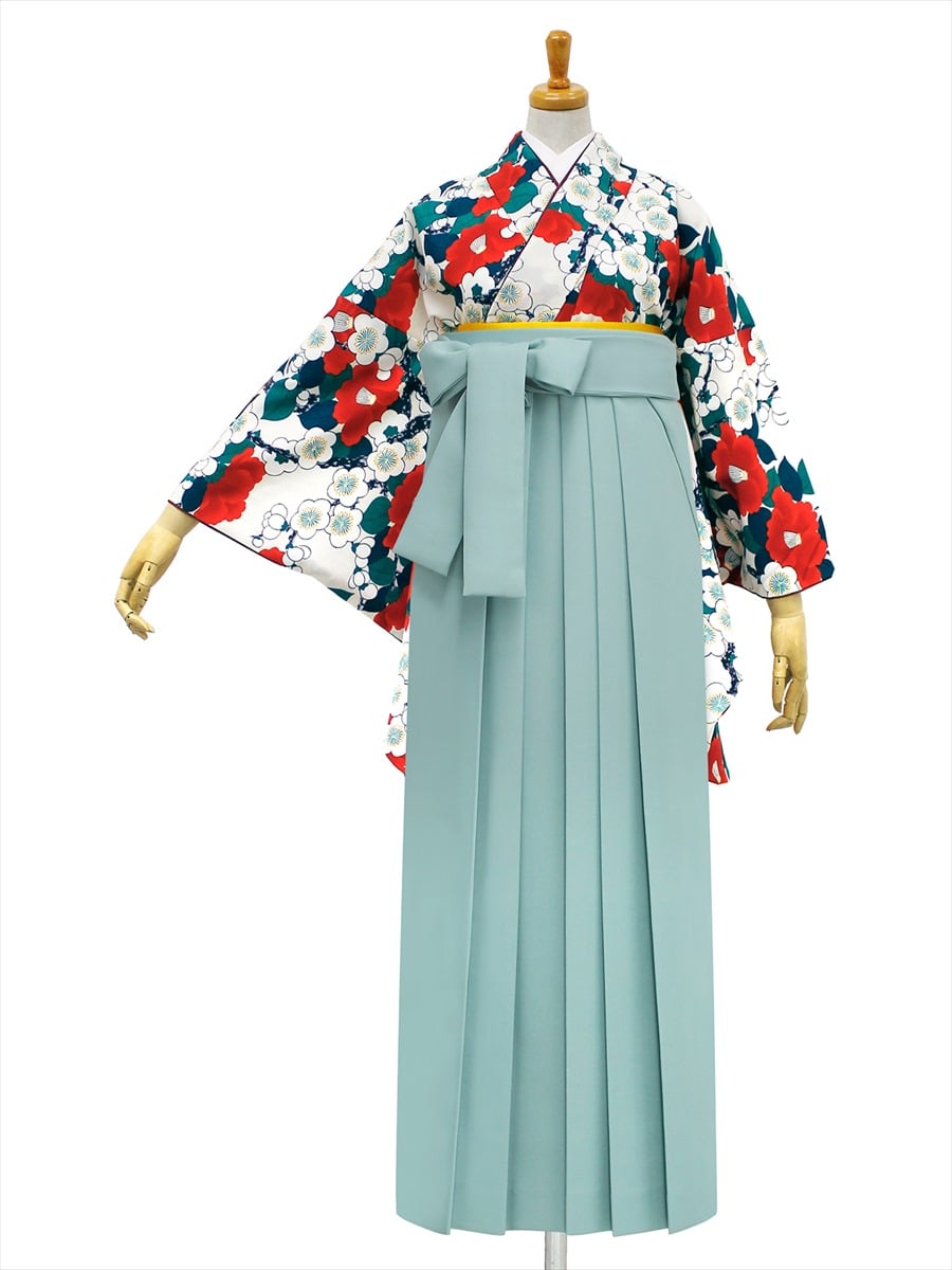【レンタル商品】レンタル袴「【M0006】梅椿・ベージュ」|ライトグリーン