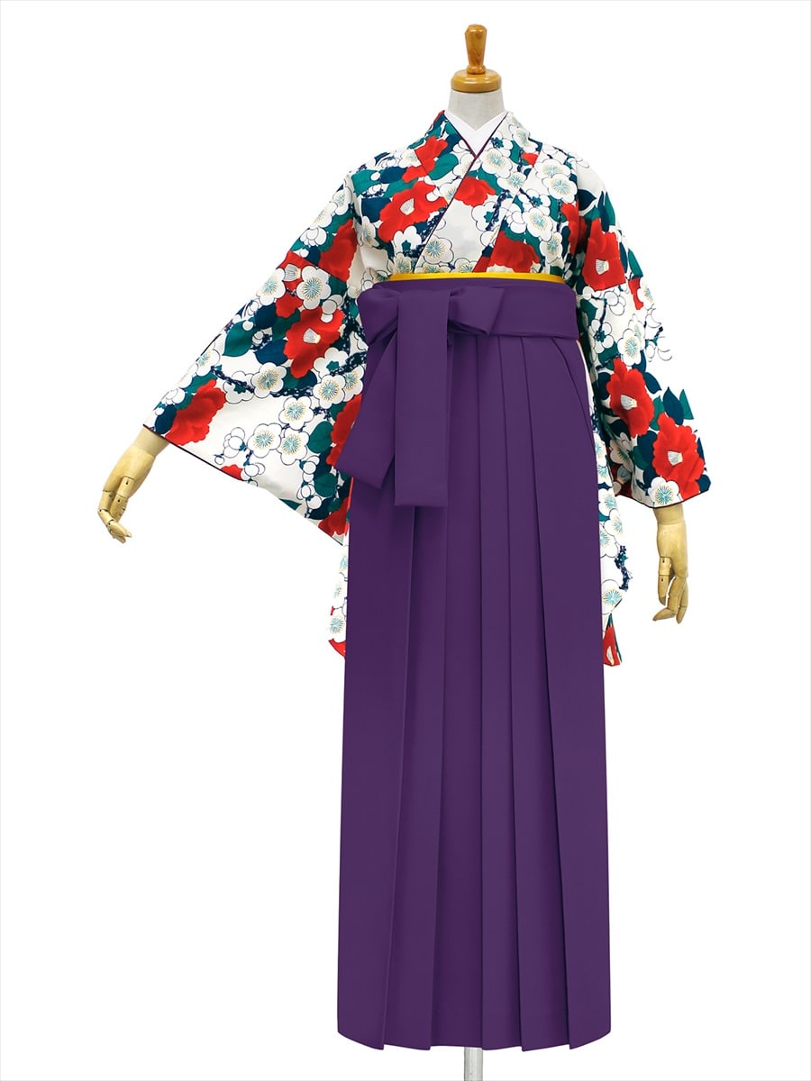 【レンタル商品】レンタル袴「【M0006】梅椿・ベージュ」|パープル