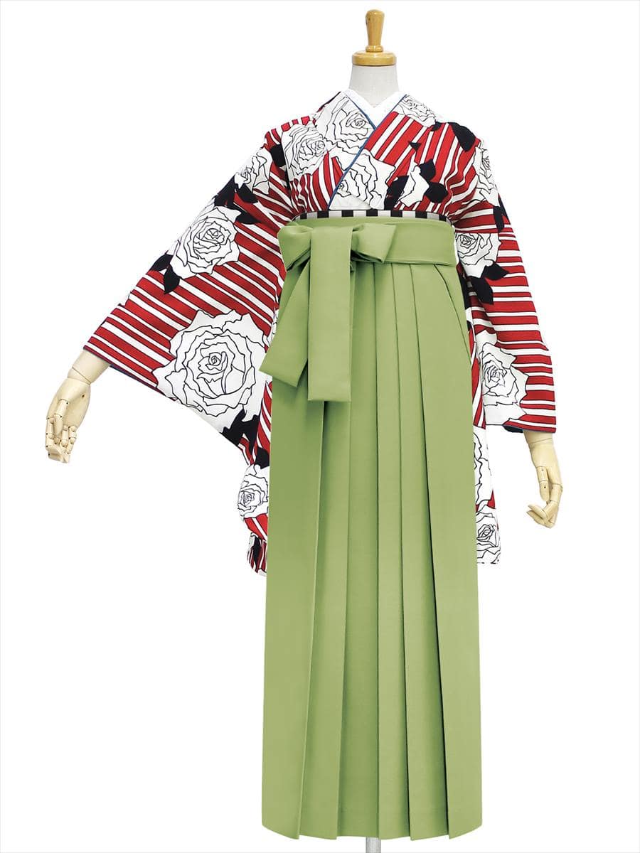 【レンタル商品】レンタル袴「【M0008】縞バラ・オフホワイト」|ピスタチオ