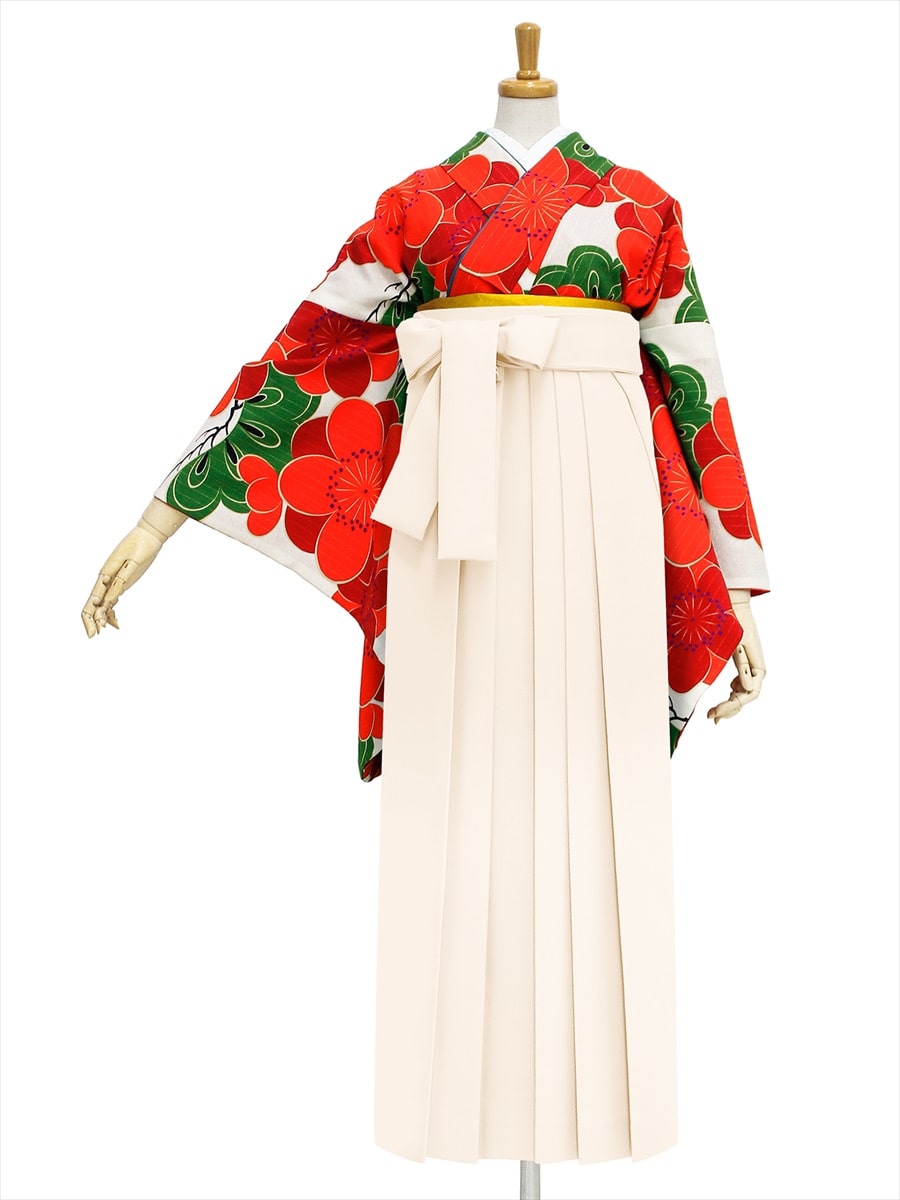 【レンタル商品】レンタル袴「【M0011】梅松・オフホワイト」|オフホワイト