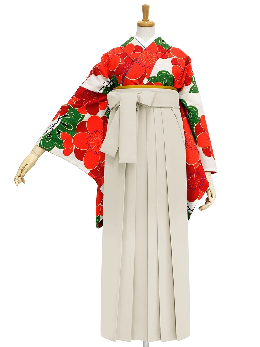 【レンタル商品】レンタル袴「【M0011】梅松・オフホワイト」|アイボリー