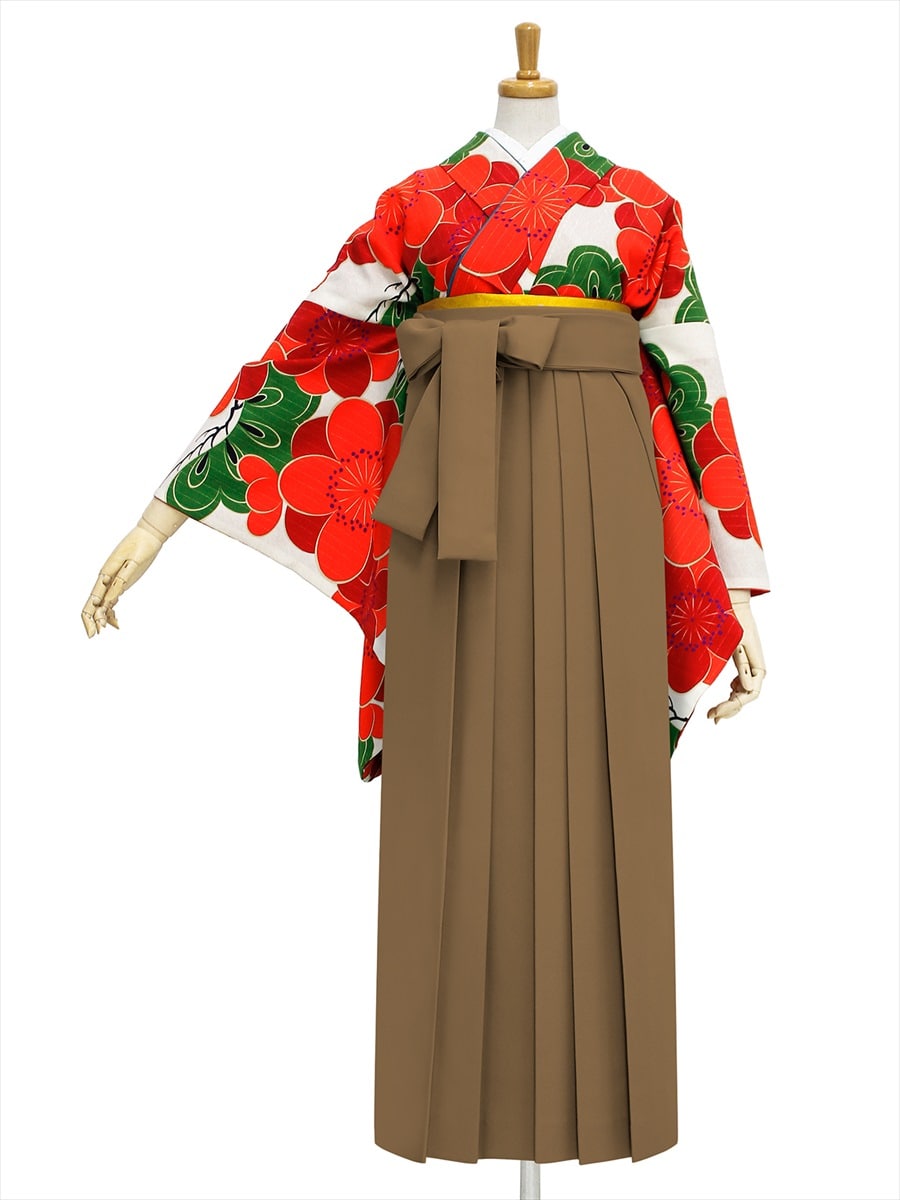 【レンタル商品】レンタル袴「【M0011】梅松・オフホワイト」|ブラウン