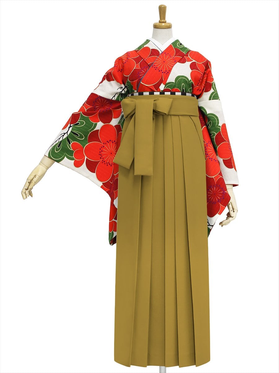 【レンタル商品】レンタル袴「【M0011】梅松・オフホワイト」|マスタード