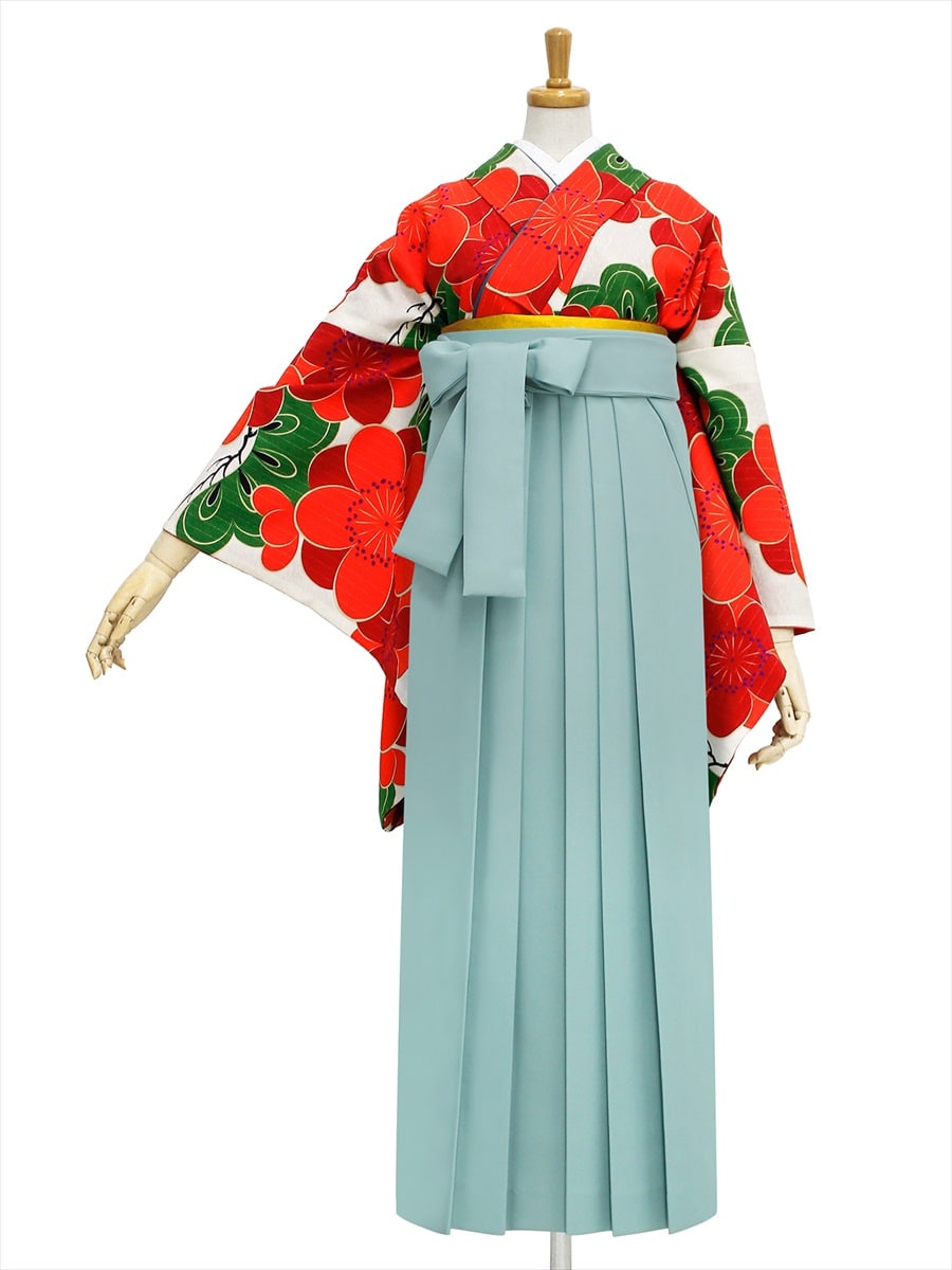 【レンタル商品】レンタル袴「【M0011】梅松・オフホワイト」|ライトグリーン