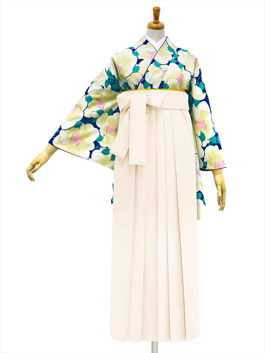 【レンタル商品】レンタル袴「【M0012】椿づくし・紺」|オフホワイト