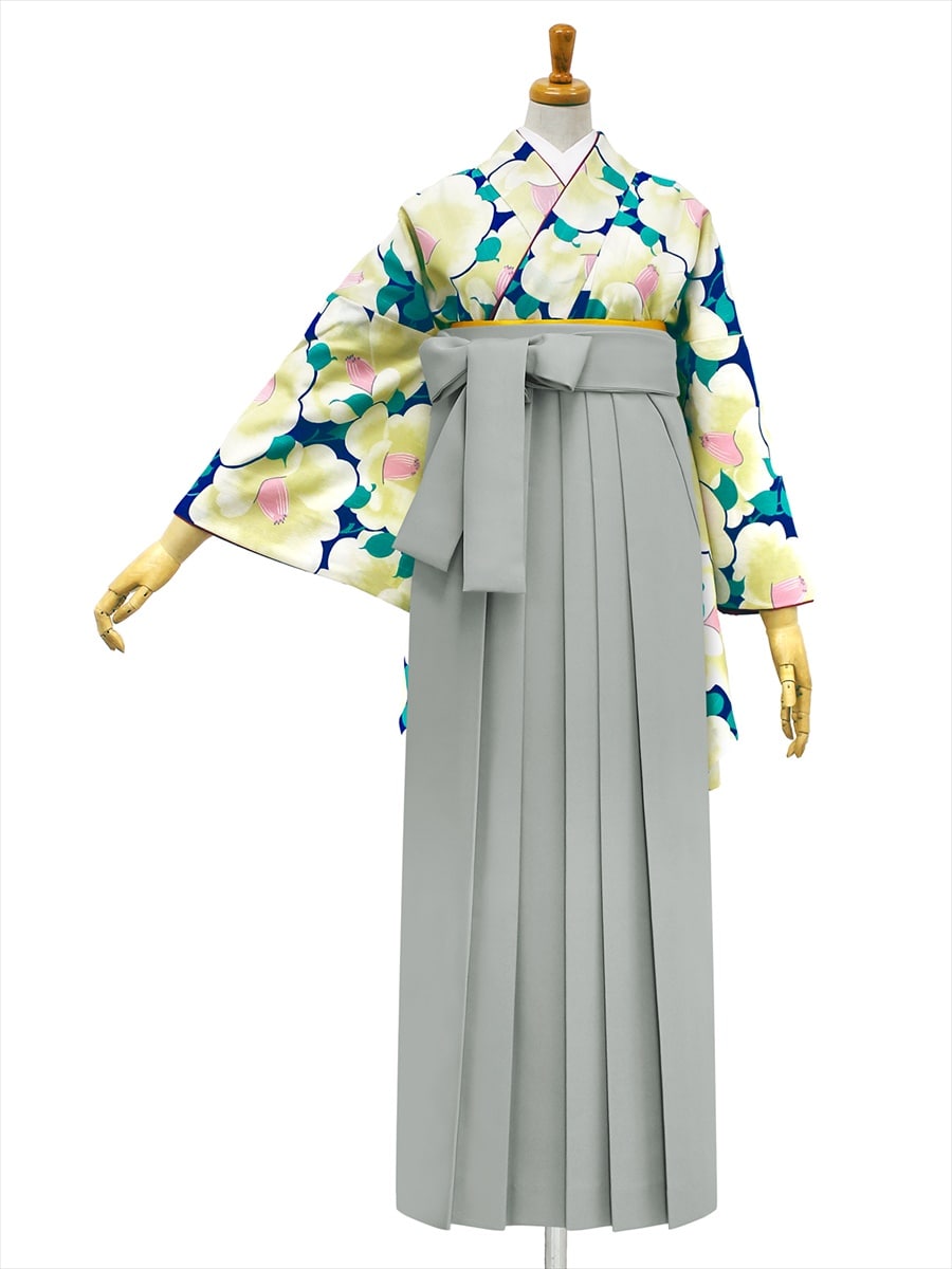 【レンタル商品】レンタル袴「【M0012】椿づくし・紺」|グレー