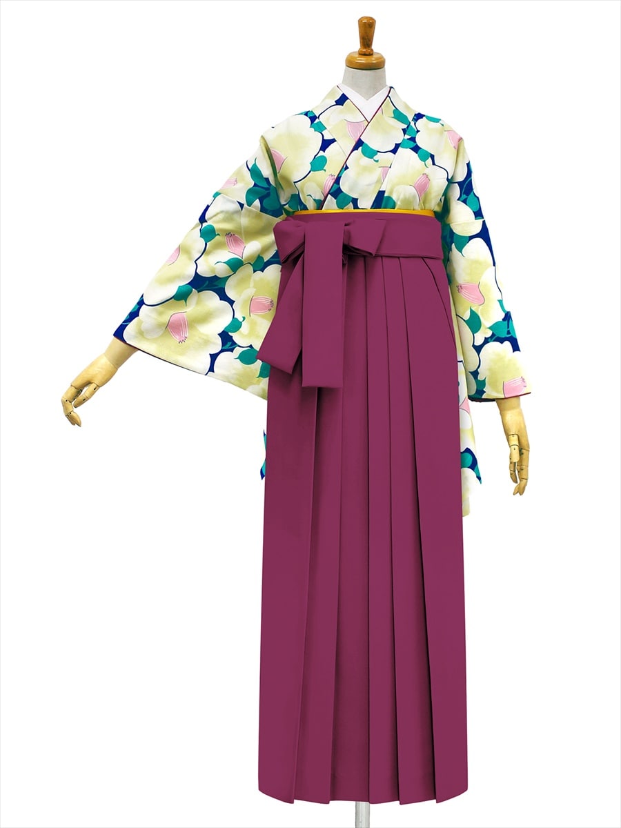 【レンタル商品】レンタル袴「【M0012】椿づくし・紺」|ダークレッド