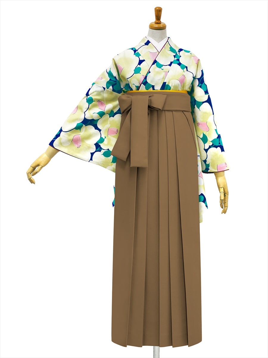 【レンタル商品】レンタル袴「【M0012】椿づくし・紺」|ブラウン