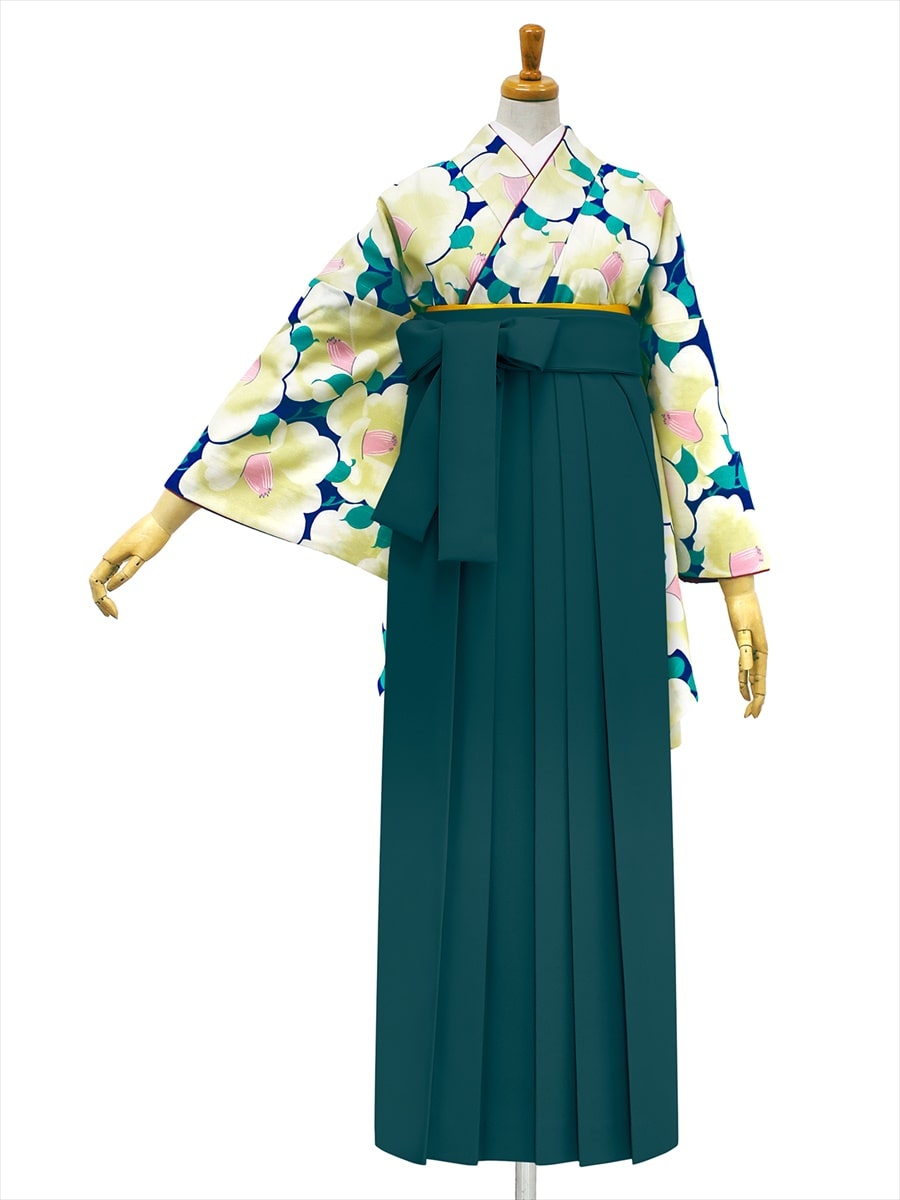 【レンタル商品】レンタル袴「【M0012】椿づくし・紺」|グリーン