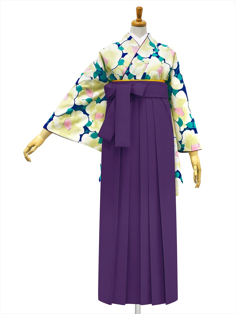 【レンタル商品】レンタル袴「【M0012】椿づくし・紺」|パープル