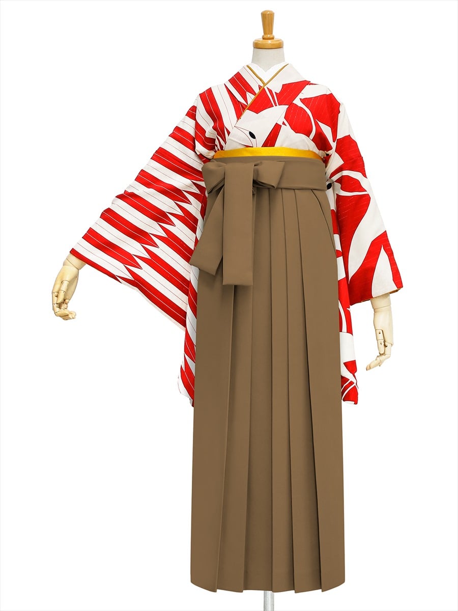 【レンタル商品】レンタル袴「【M0013】鶴× 矢羽根・赤」|ブラウン