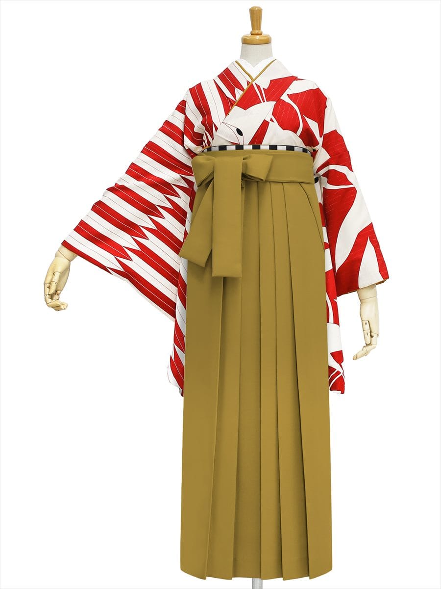 【レンタル商品】レンタル袴「【M0013】鶴× 矢羽根・赤」|マスタード