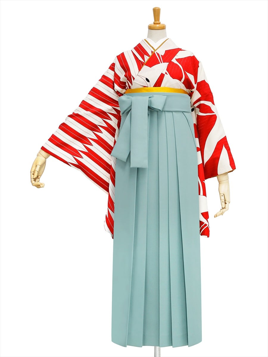 【レンタル商品】レンタル袴「【M0013】鶴× 矢羽根・赤」|ライトグリーン