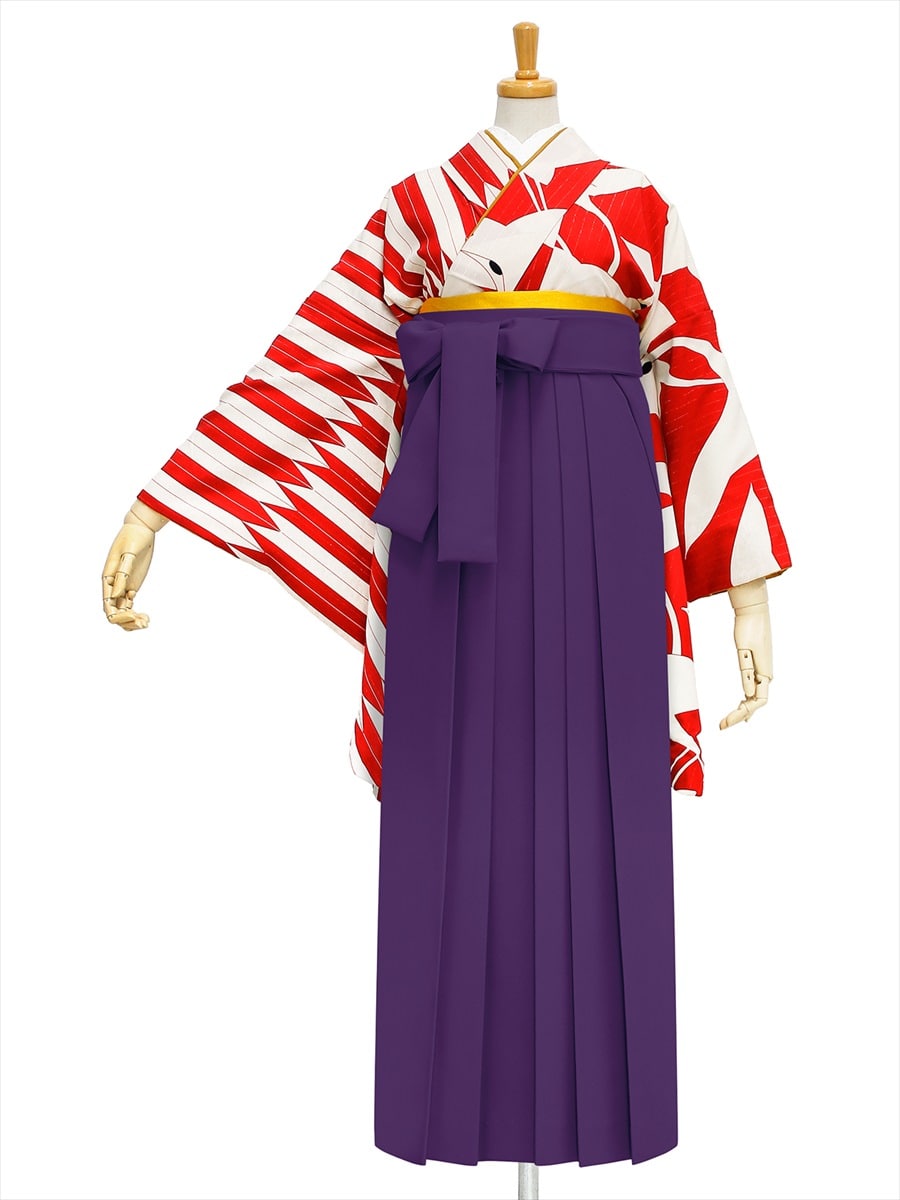 【レンタル商品】レンタル袴「【M0013】鶴× 矢羽根・赤」|パープル