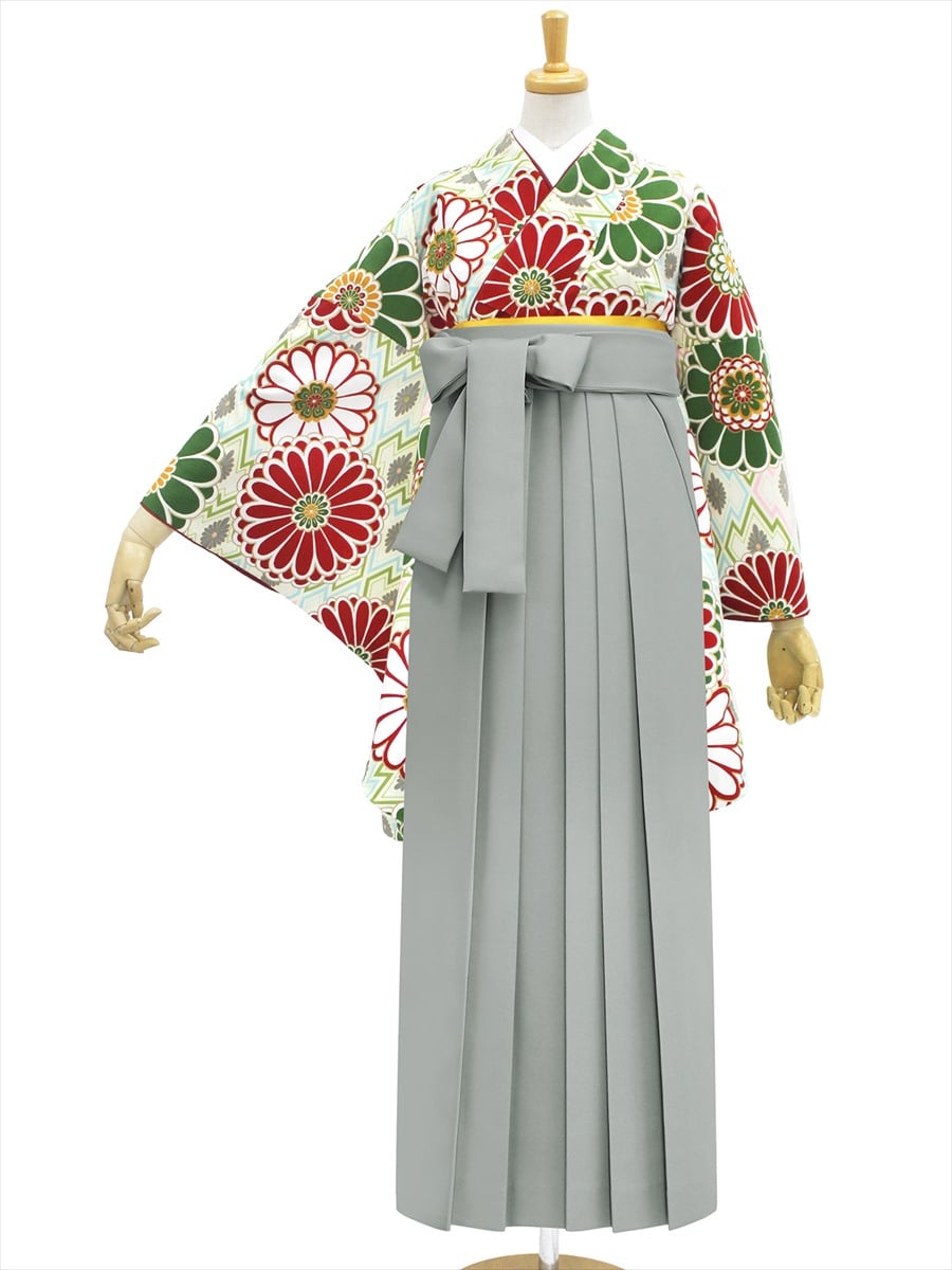 【レンタル商品】レンタル袴「【M0017】菱菊・緑」|グレー
