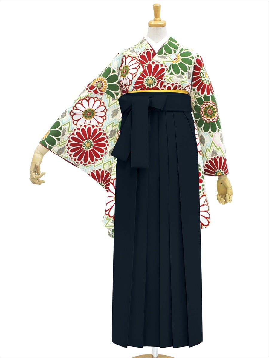 【レンタル商品】レンタル袴「【M0017】菱菊・緑」|ブラック