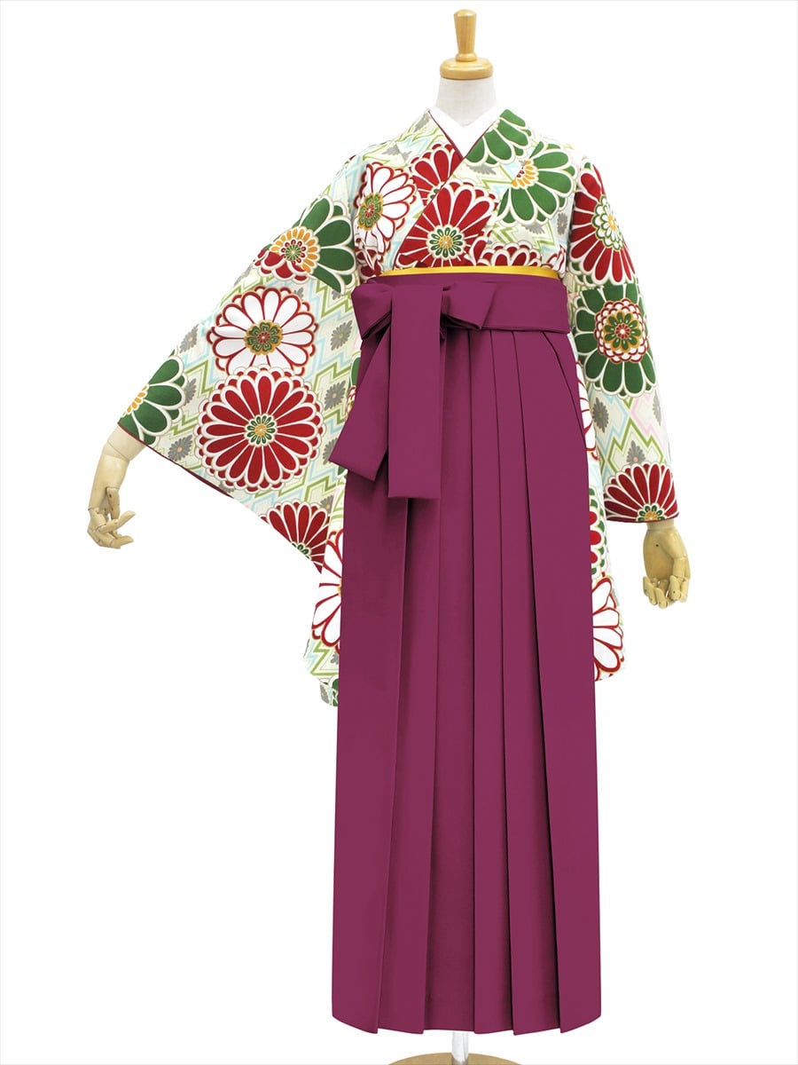 【レンタル商品】レンタル袴「【M0017】菱菊・緑」|ダークレッド