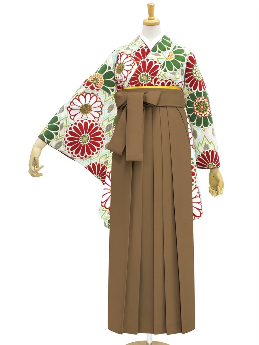 【レンタル商品】レンタル袴「【M0017】菱菊・緑」|ブラウン