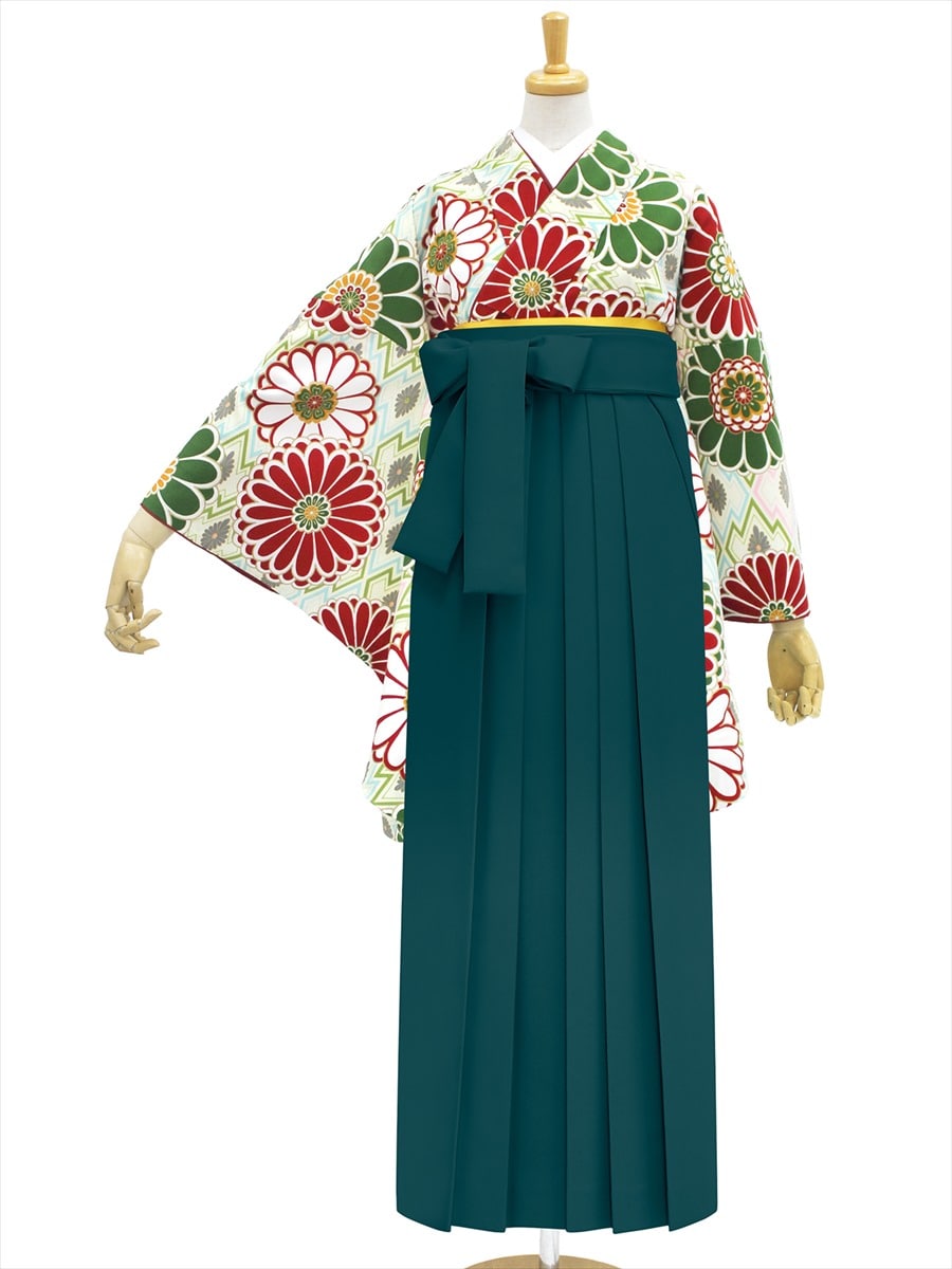 【レンタル商品】レンタル袴「【M0017】菱菊・緑」|グリーン