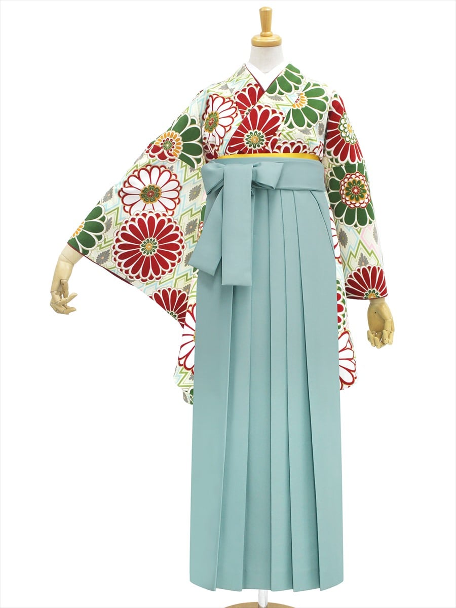 【レンタル商品】レンタル袴「【M0017】菱菊・緑」|ライトグリーン