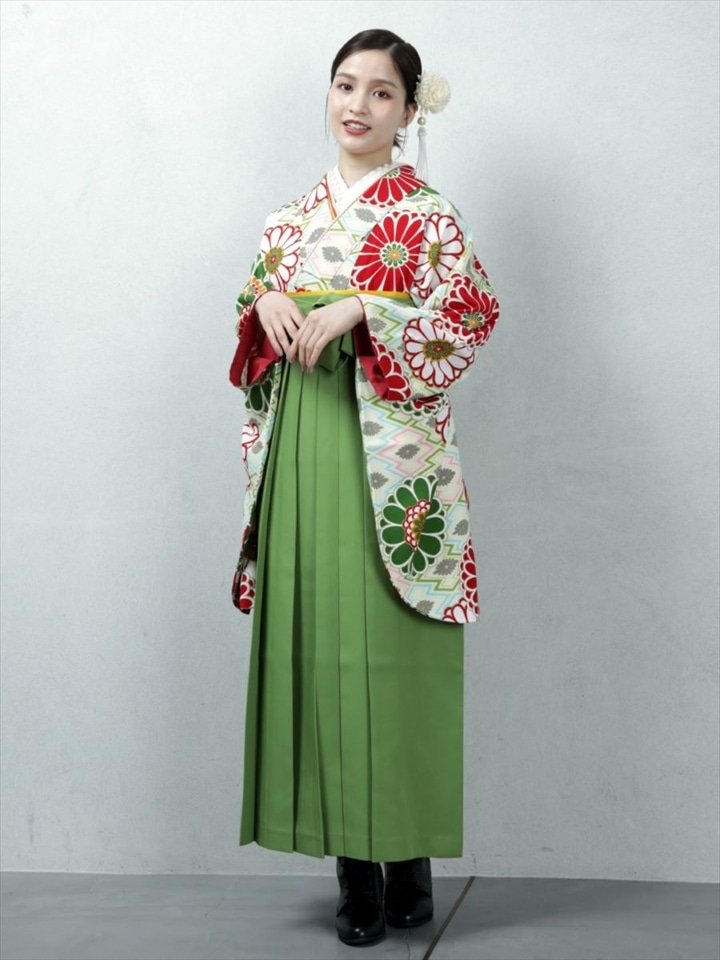 【レンタル商品】レンタル袴「【M0017】菱菊・緑」|ピスタチオ