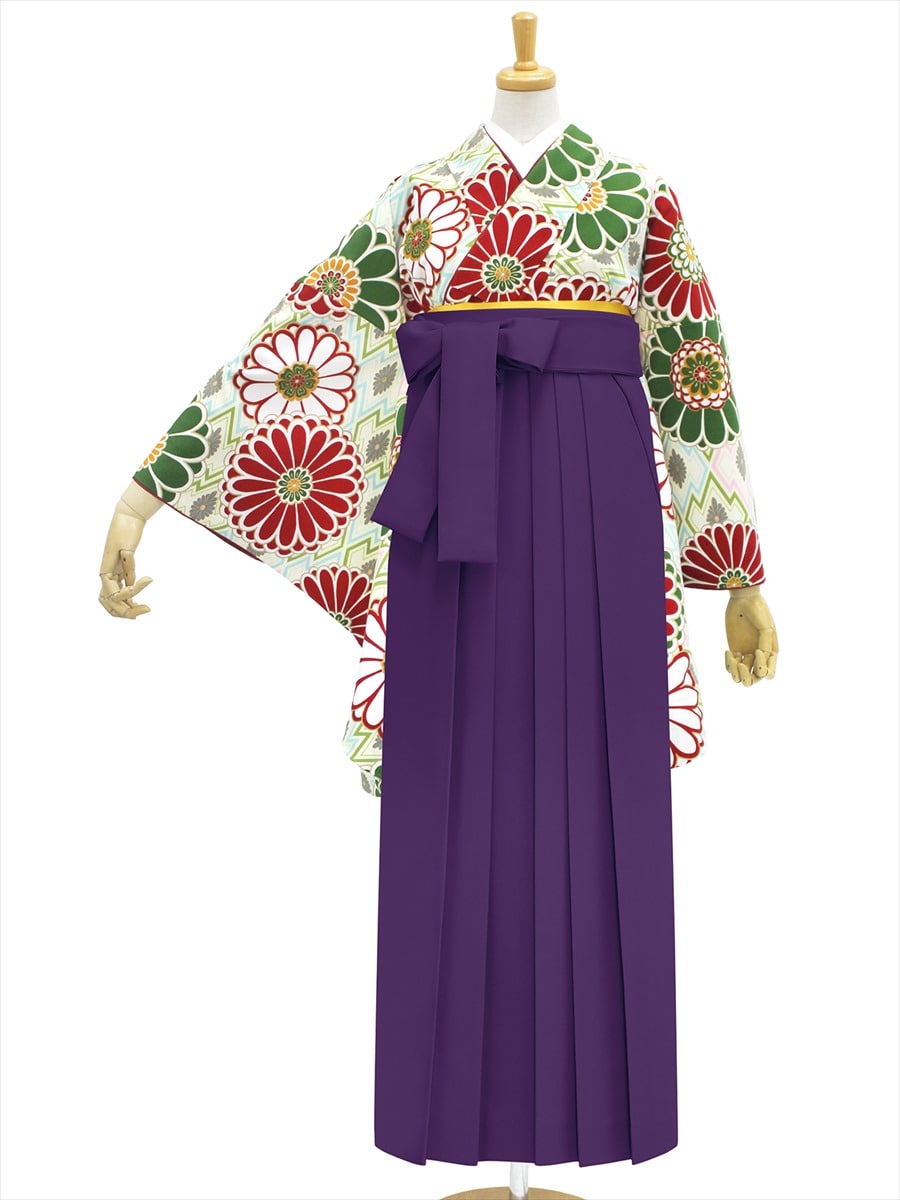 【レンタル商品】レンタル袴「【M0017】菱菊・緑」|パープル