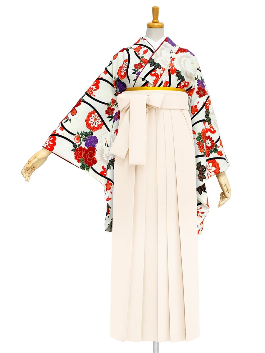 【レンタル商品】レンタル袴「【M0018】立涌く鶴・オフホワイト」|オフホワイト