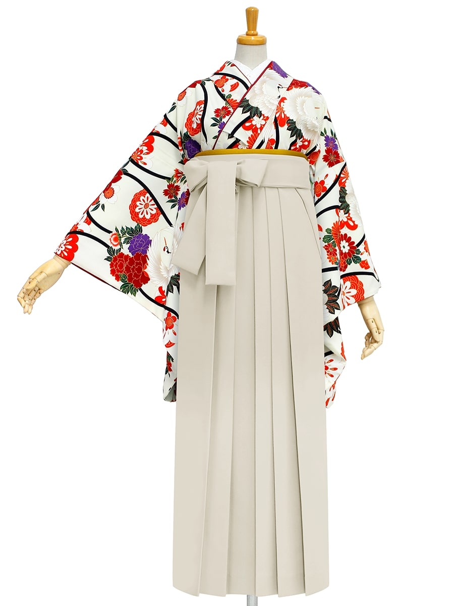 【レンタル商品】レンタル袴「【M0018】立涌く鶴・オフホワイト」|アイボリー