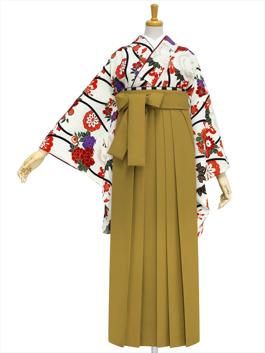 【レンタル商品】レンタル袴「【M0018】立涌く鶴・オフホワイト」|マスタード