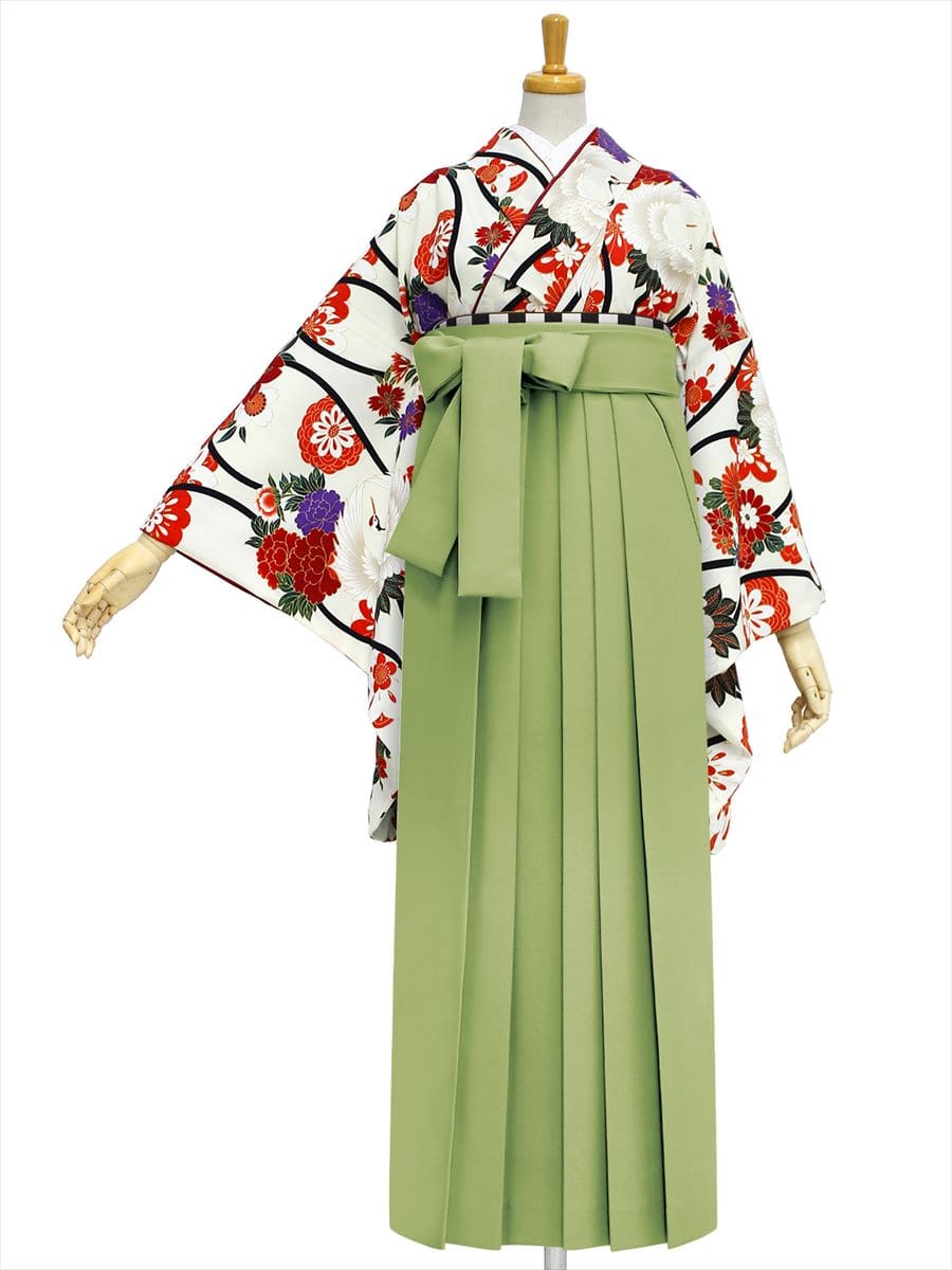 【レンタル商品】レンタル袴「【M0018】立涌く鶴・オフホワイト」|ピスタチオ