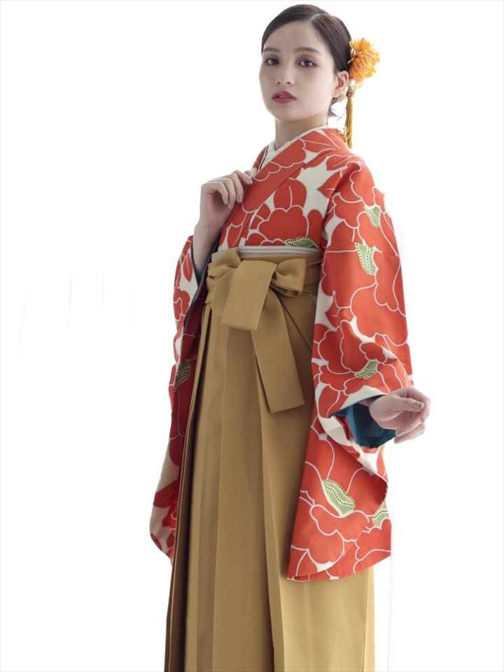 【レンタル商品】レンタル袴「【M0020】椿・オレンジ」|マスタード