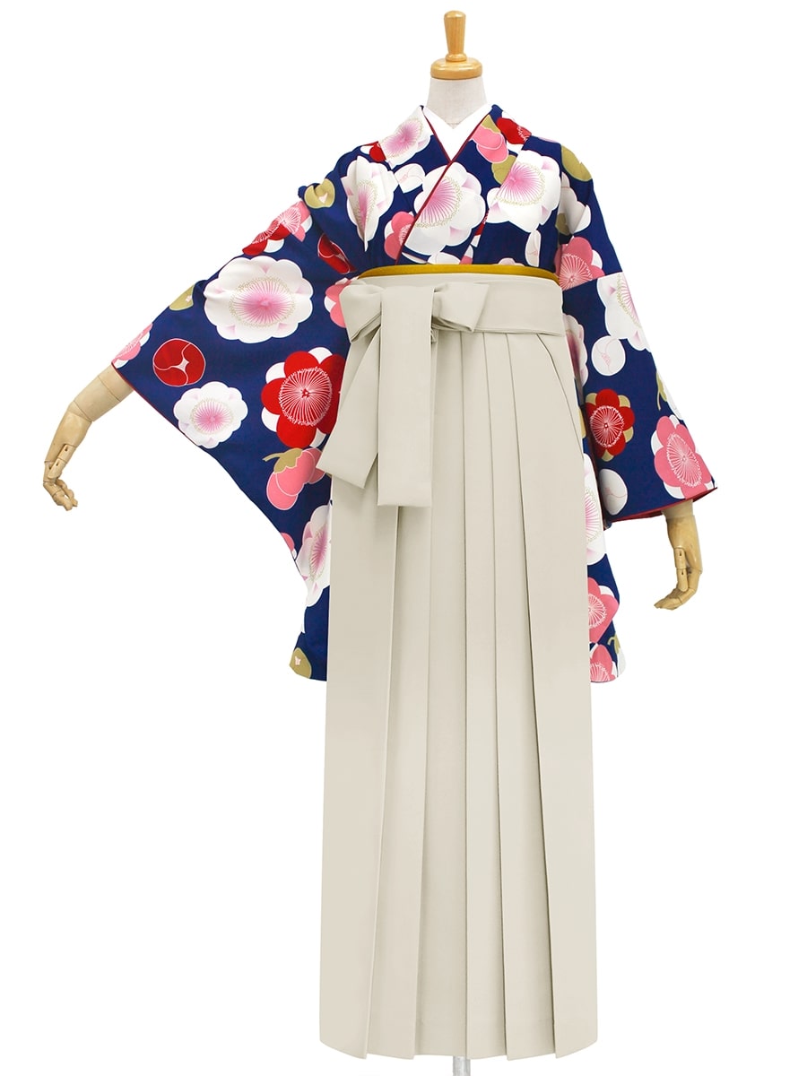 【レンタル商品】レンタル袴「【M2004】梅小町・紺」|アイボリー