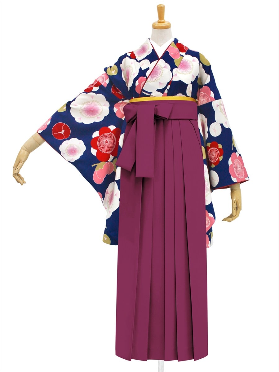 【レンタル商品】レンタル袴「【M2004】梅小町・紺」|ダークレッド