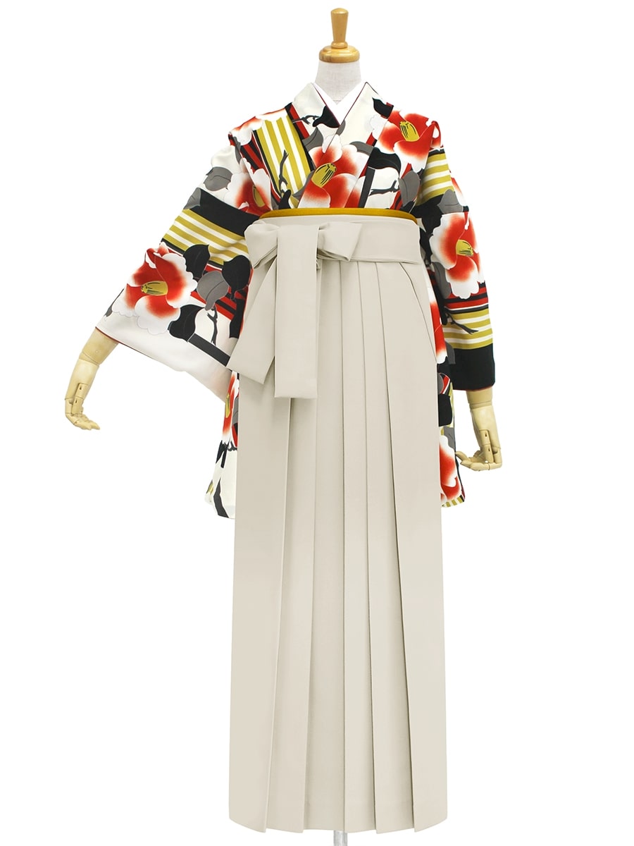 【レンタル商品】レンタル袴「【M2005】ハイカラ椿・黒」|アイボリー