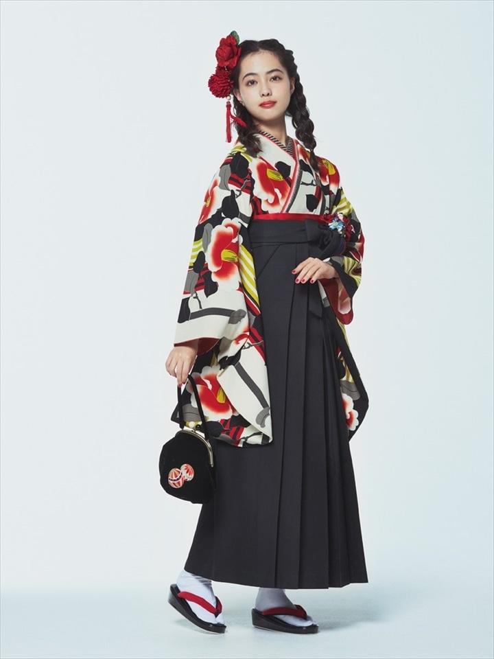 【レンタル商品】レンタル袴「【M2005】ハイカラ椿・黒」|ブラック