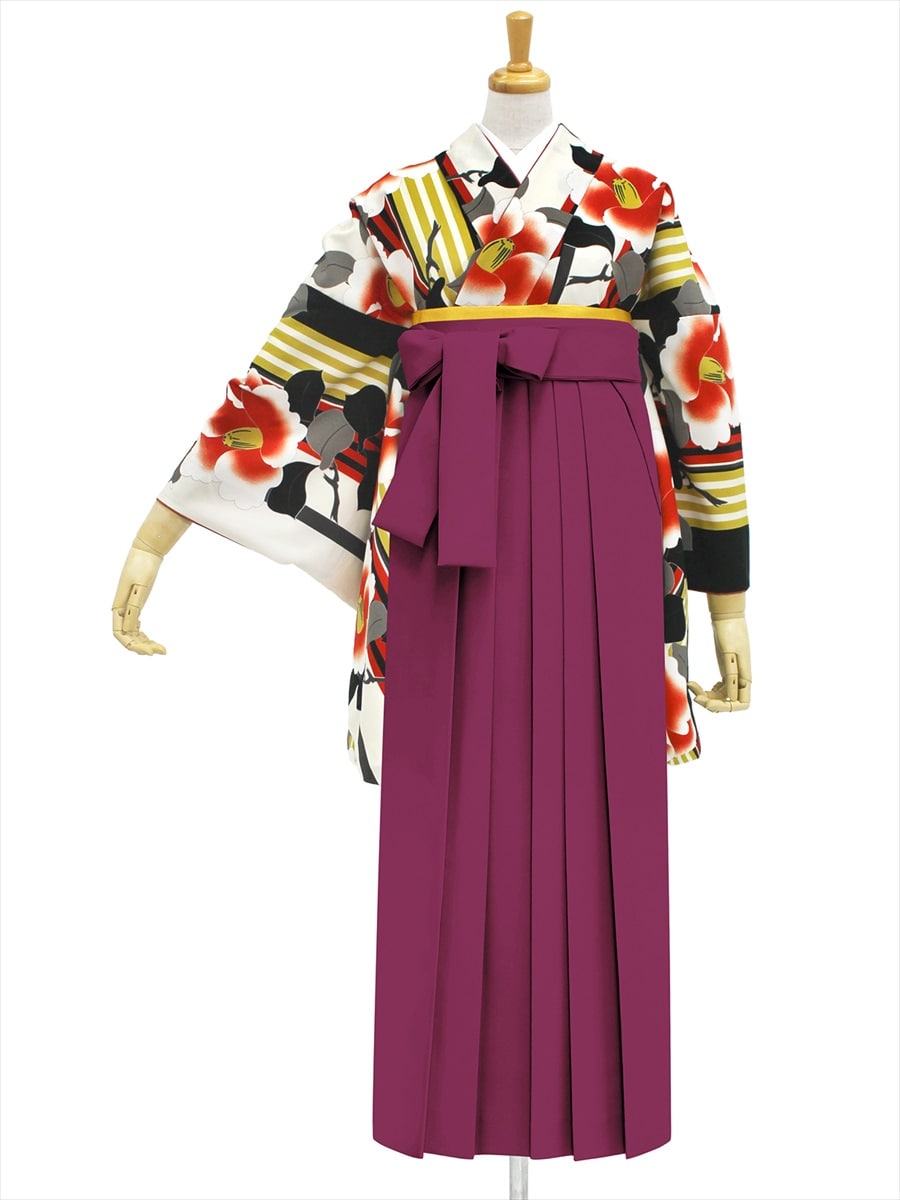 【レンタル商品】レンタル袴「【M2005】ハイカラ椿・黒」|ダークレッド