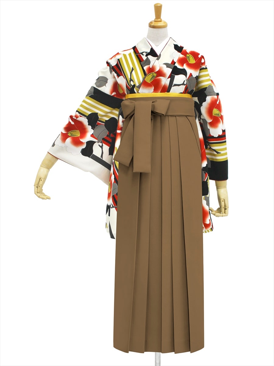 【レンタル商品】レンタル袴「【M2005】ハイカラ椿・黒」|ブラウン