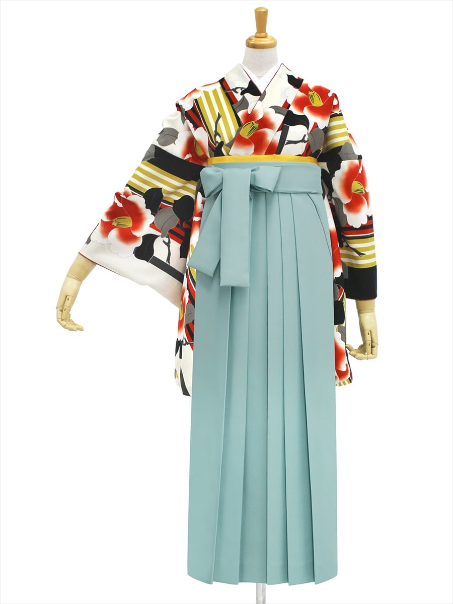 【レンタル商品】レンタル袴「【M2005】ハイカラ椿・黒」|ライトグリーン