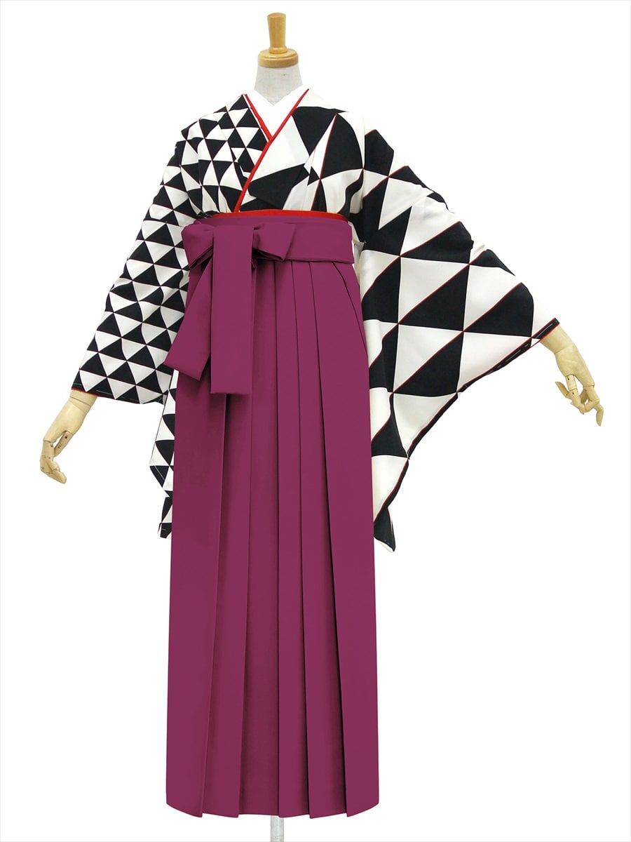 【レンタル商品】レンタル袴「【M0028】ウロコ片身替り・黒」|ダークレッド