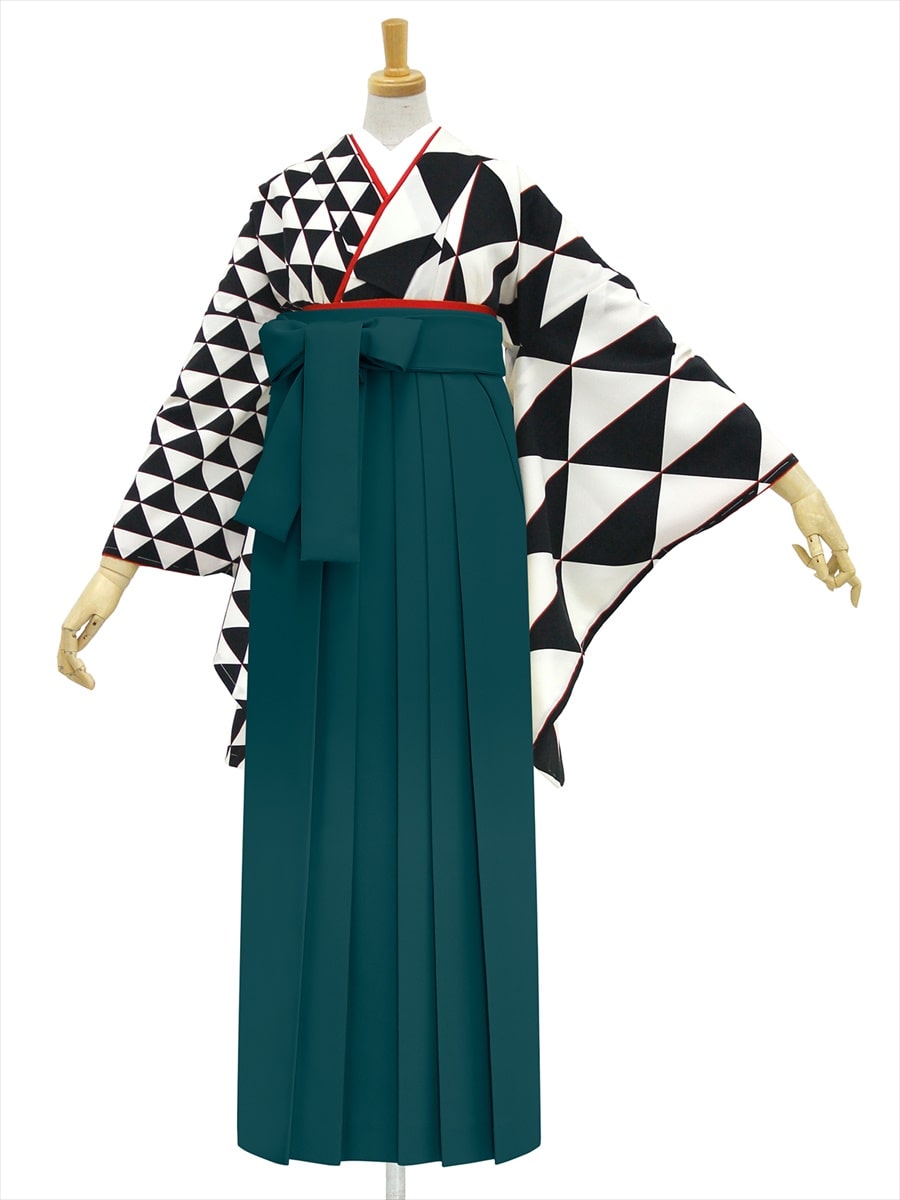 【レンタル商品】レンタル袴「【M0028】ウロコ片身替り・黒」|グリーン