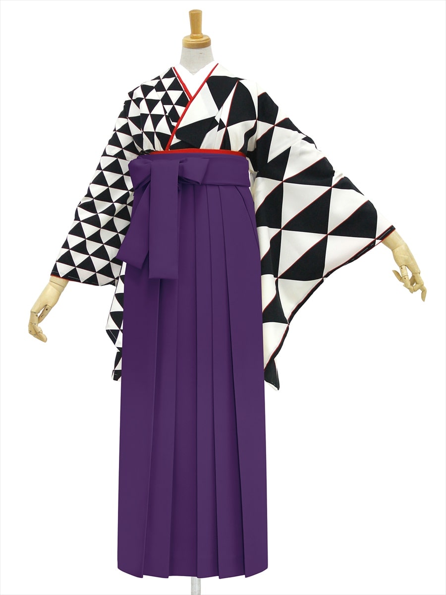 【レンタル商品】レンタル袴「【M0028】ウロコ片身替り・黒」|パープル