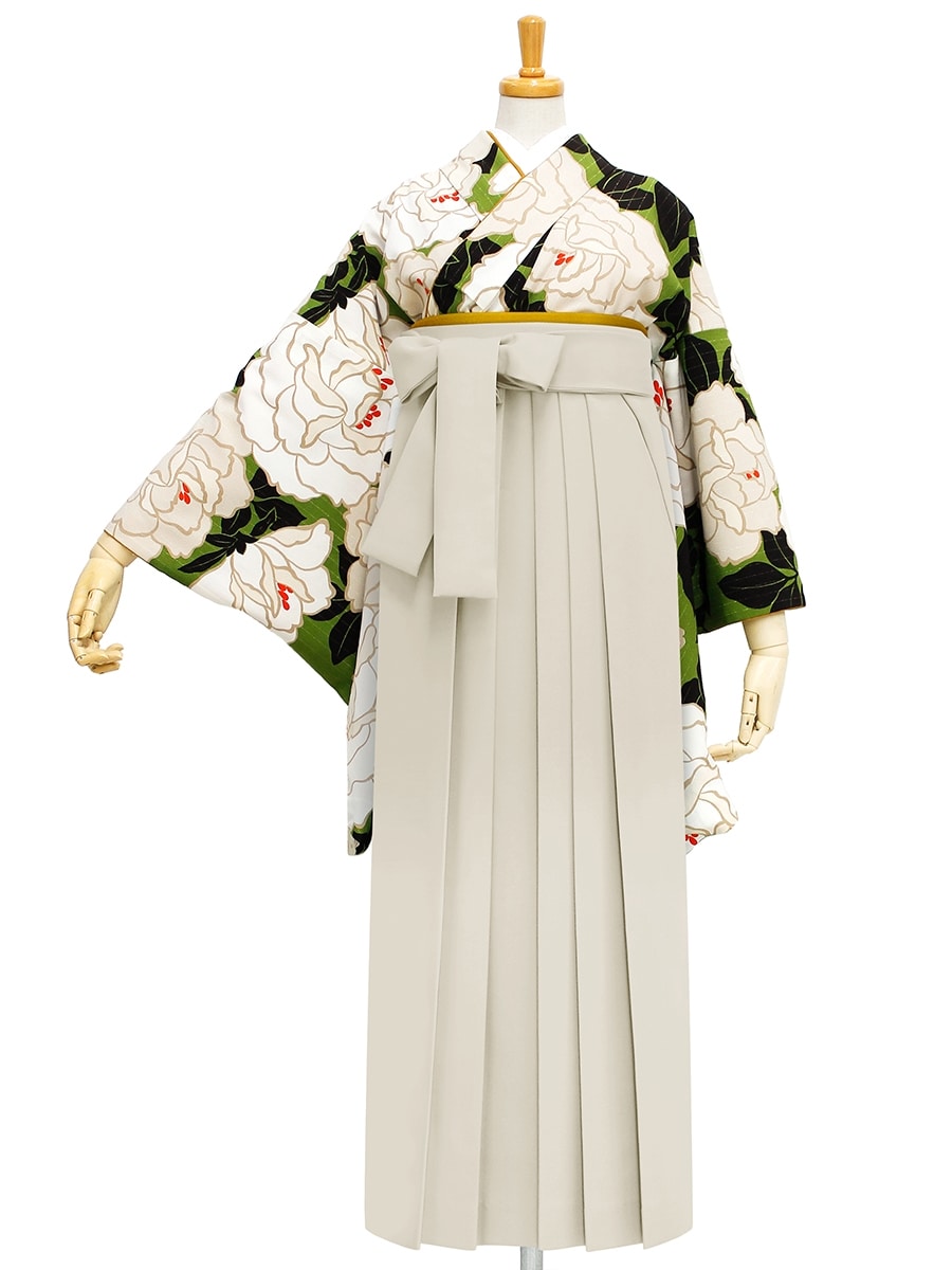 【レンタル商品】レンタル袴「【M0023】バラ・抹茶」|アイボリー