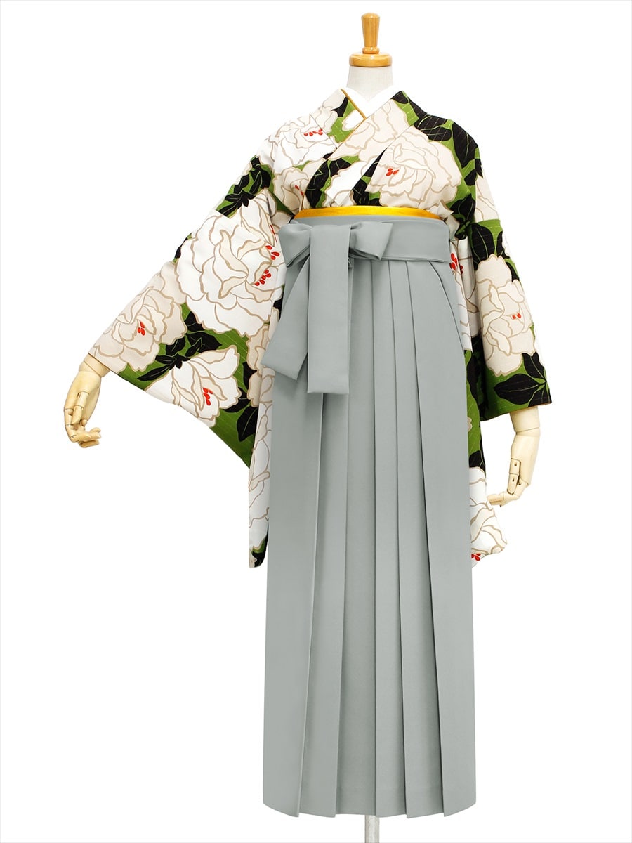【レンタル商品】レンタル袴「【M0023】バラ・抹茶」|グレー