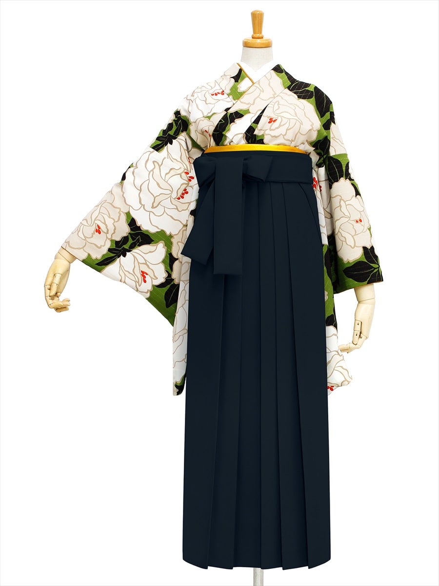 【レンタル商品】レンタル袴「【M0023】バラ・抹茶」|ブラック