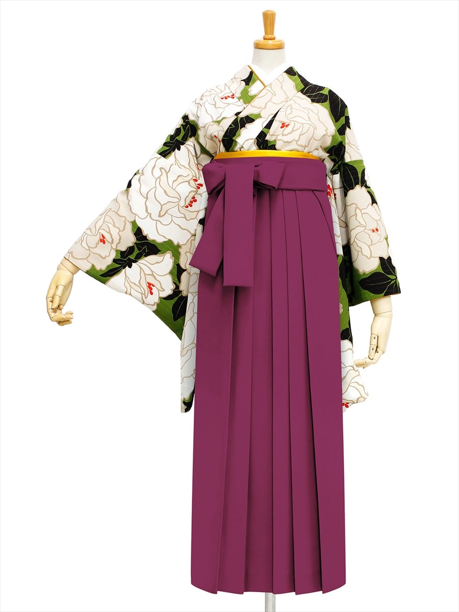【レンタル商品】レンタル袴「【M0023】バラ・抹茶」|ダークレッド