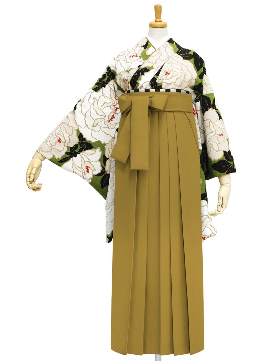 【レンタル商品】レンタル袴「【M0023】バラ・抹茶」|マスタード